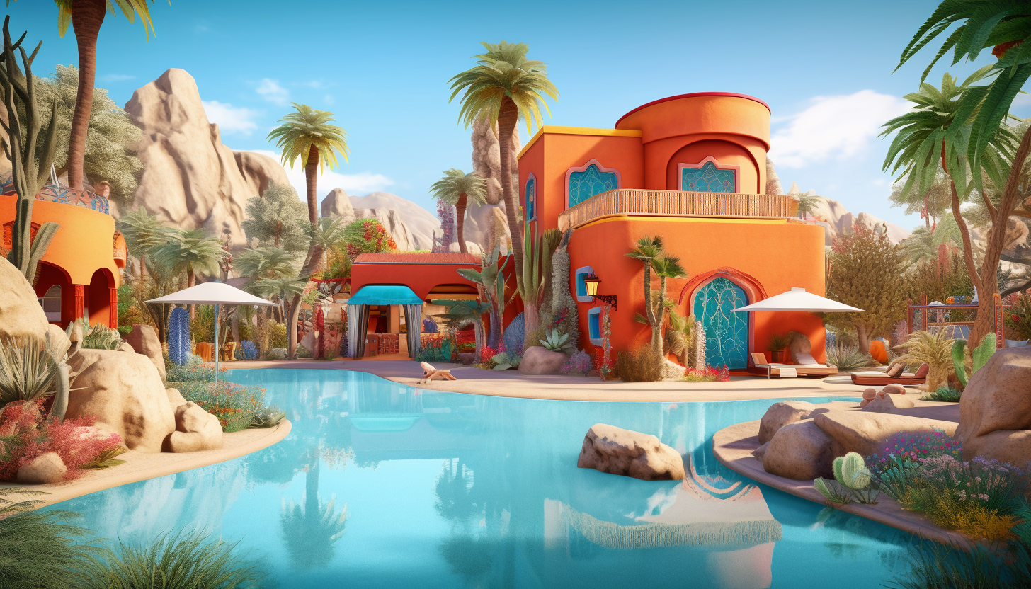 A vibrant oasis in the heart of a sandy desert.