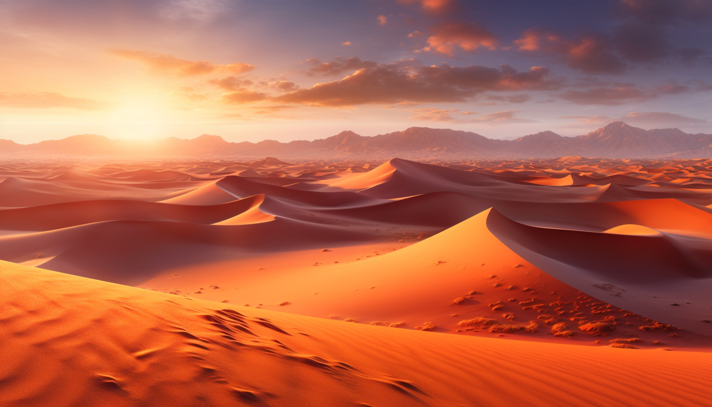 Endless rolling sand dunes under a blazing desert sun.