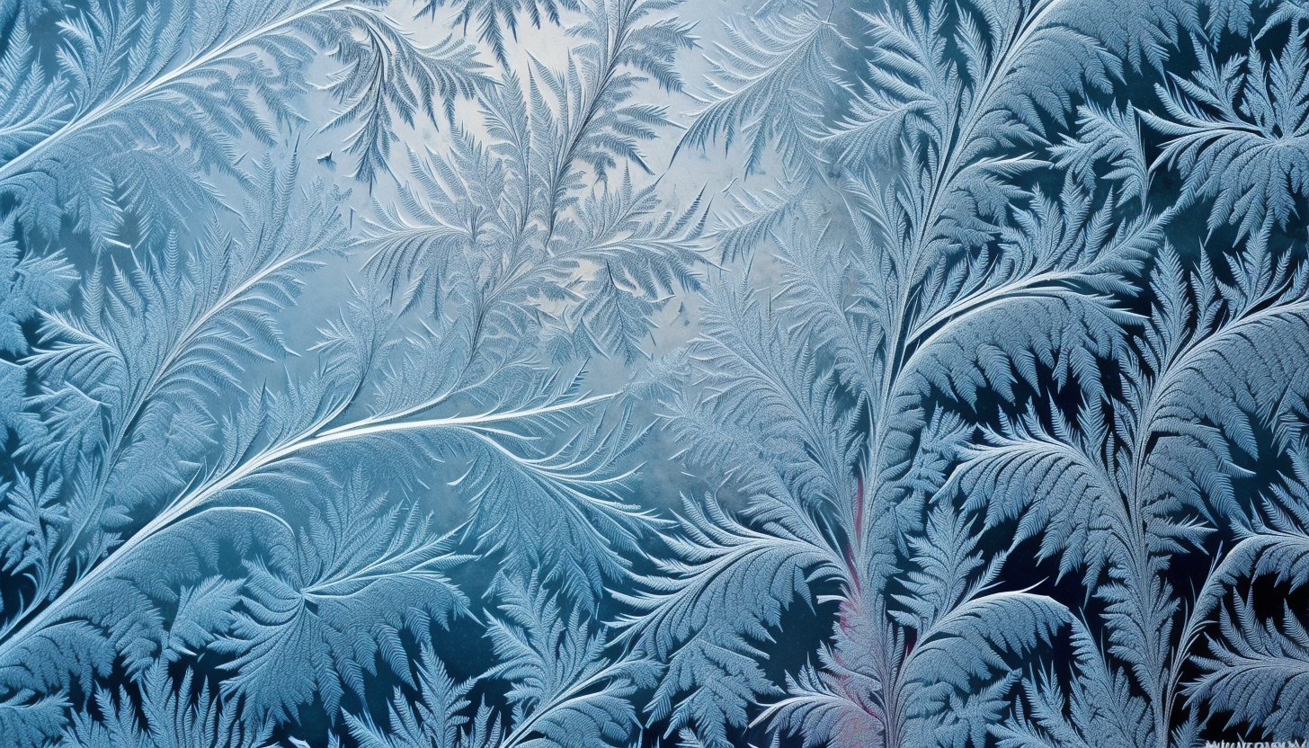 A delicate frost pattern on a window in winter.