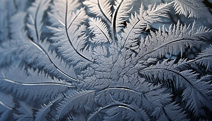 Intricate frost patterns on a cold winter morning.