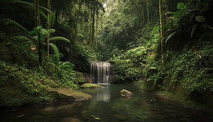 Serene waterfalls hidden within lush, green jungles.