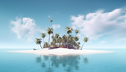 An island of palms surrounded by endless white sand.