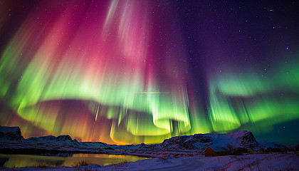 The Northern or Southern Lights dancing across the sky in an array of colors.