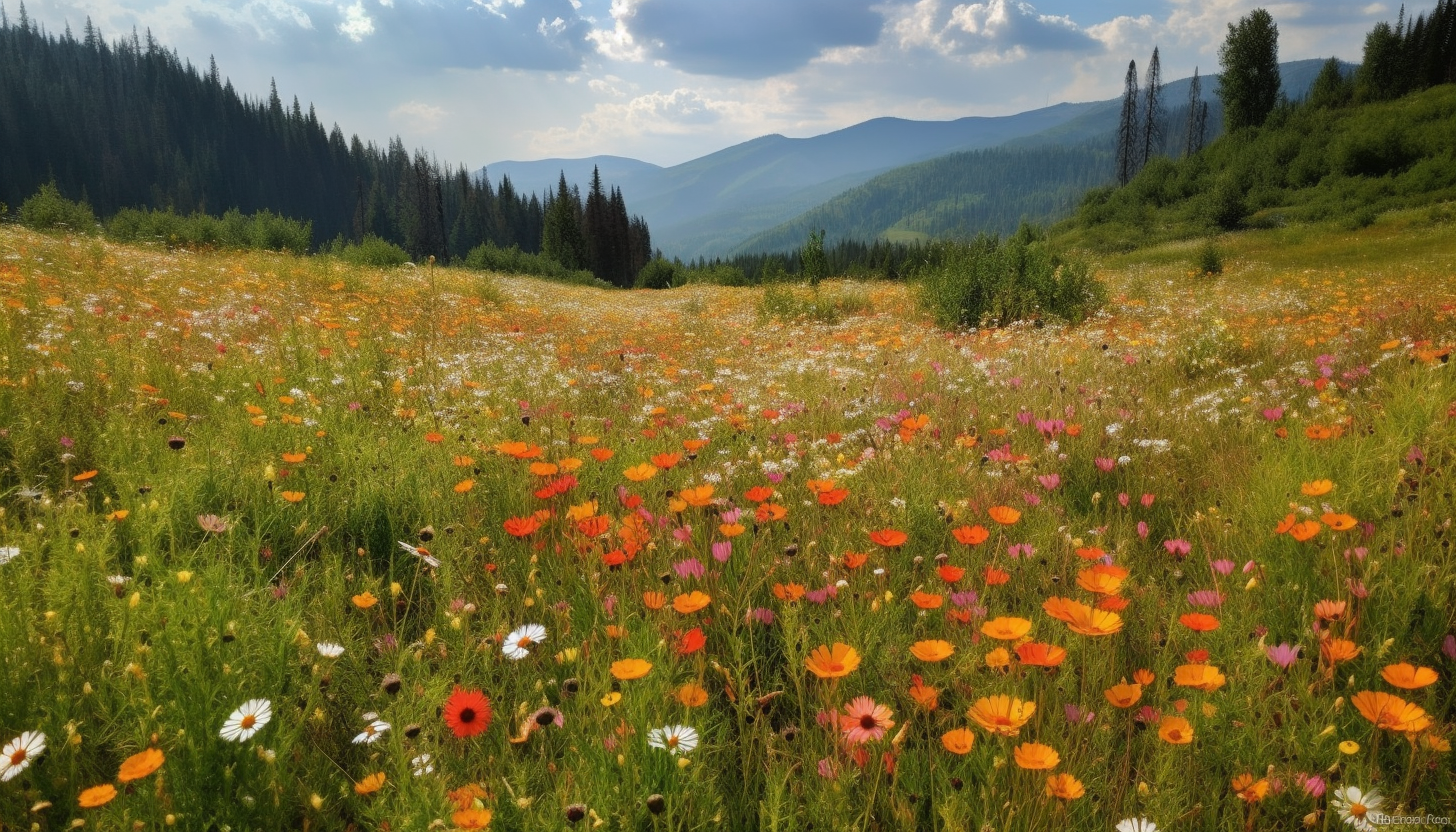 Picturesque meadows with a multitude of blooming wildflowers.