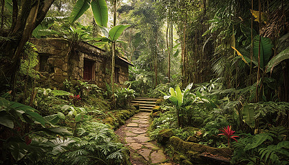 Lush, tropical rainforests with towering trees and exotic flora.