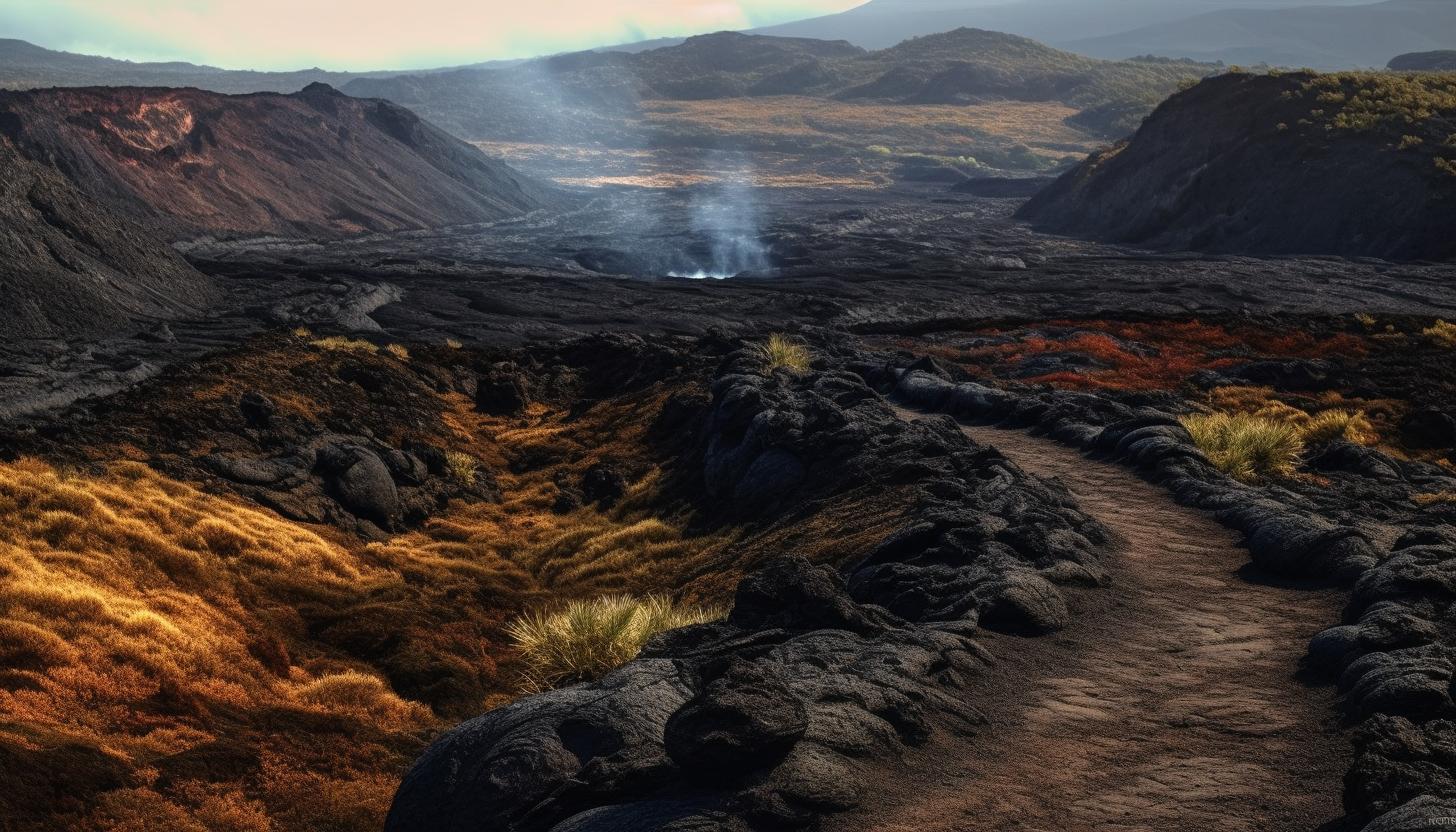 Volcanic landscapes with dramatic lava flows and rugged terrain.