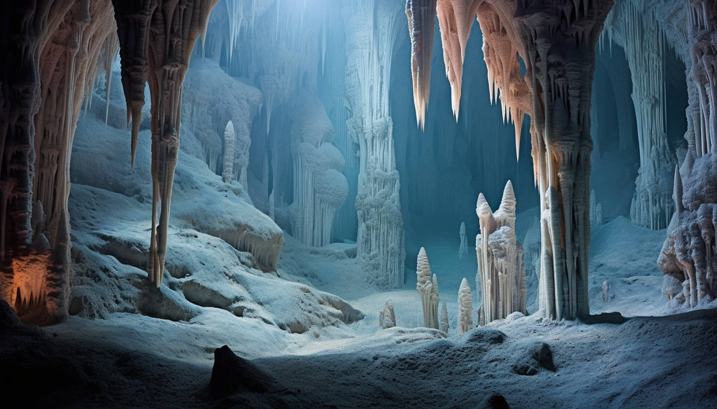 Spectacular stalactite formations in a hidden cave.