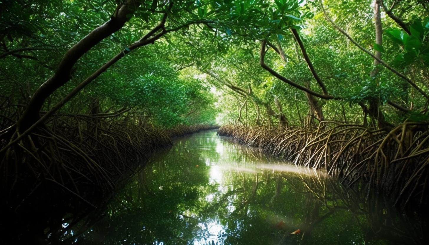 Lush mangroves lining a coastal waterway.