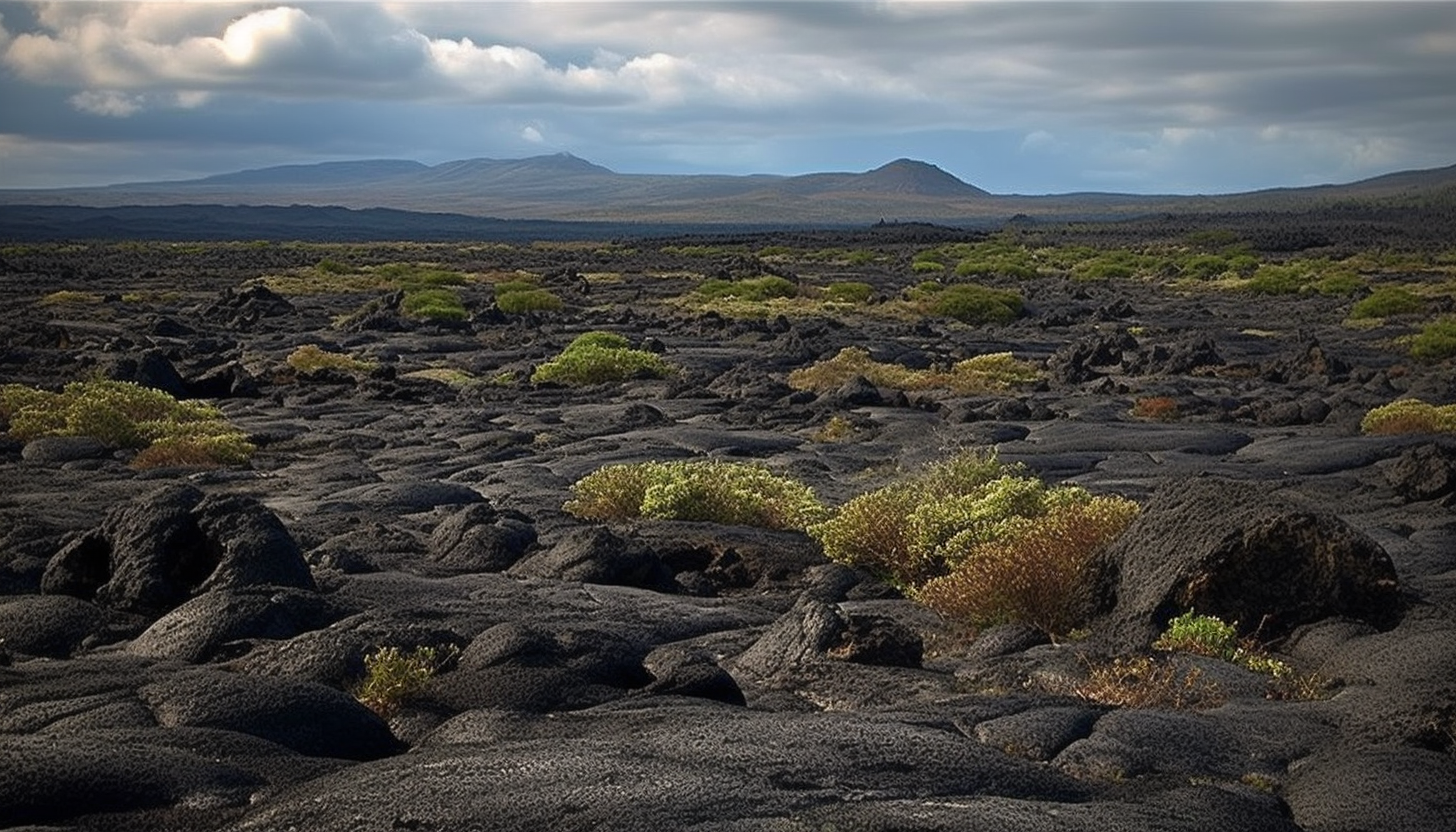 Volcanic landscapes with dramatic lava flows and rugged terrain.