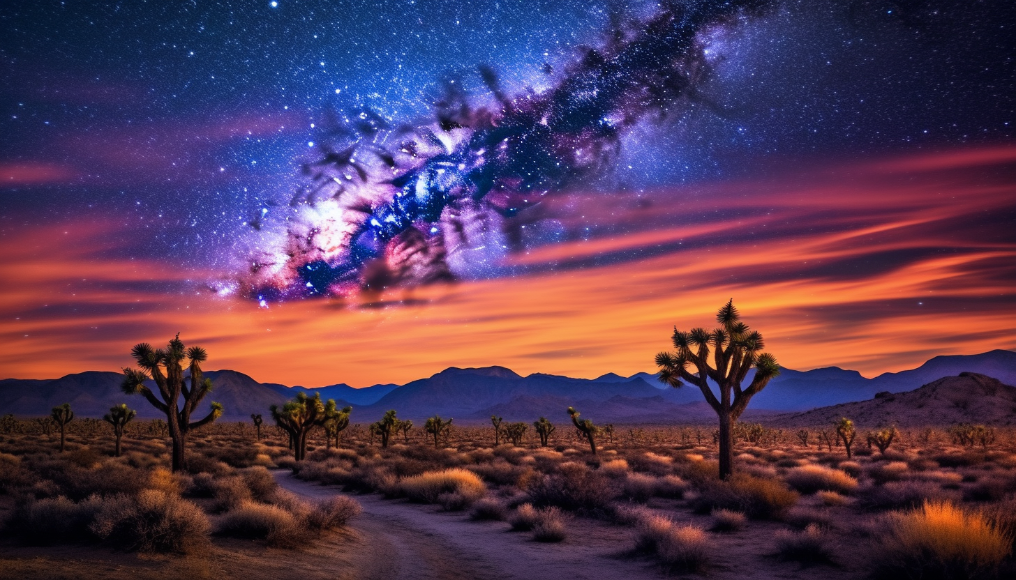 A night sky filled with stars over a tranquil desert landscape.