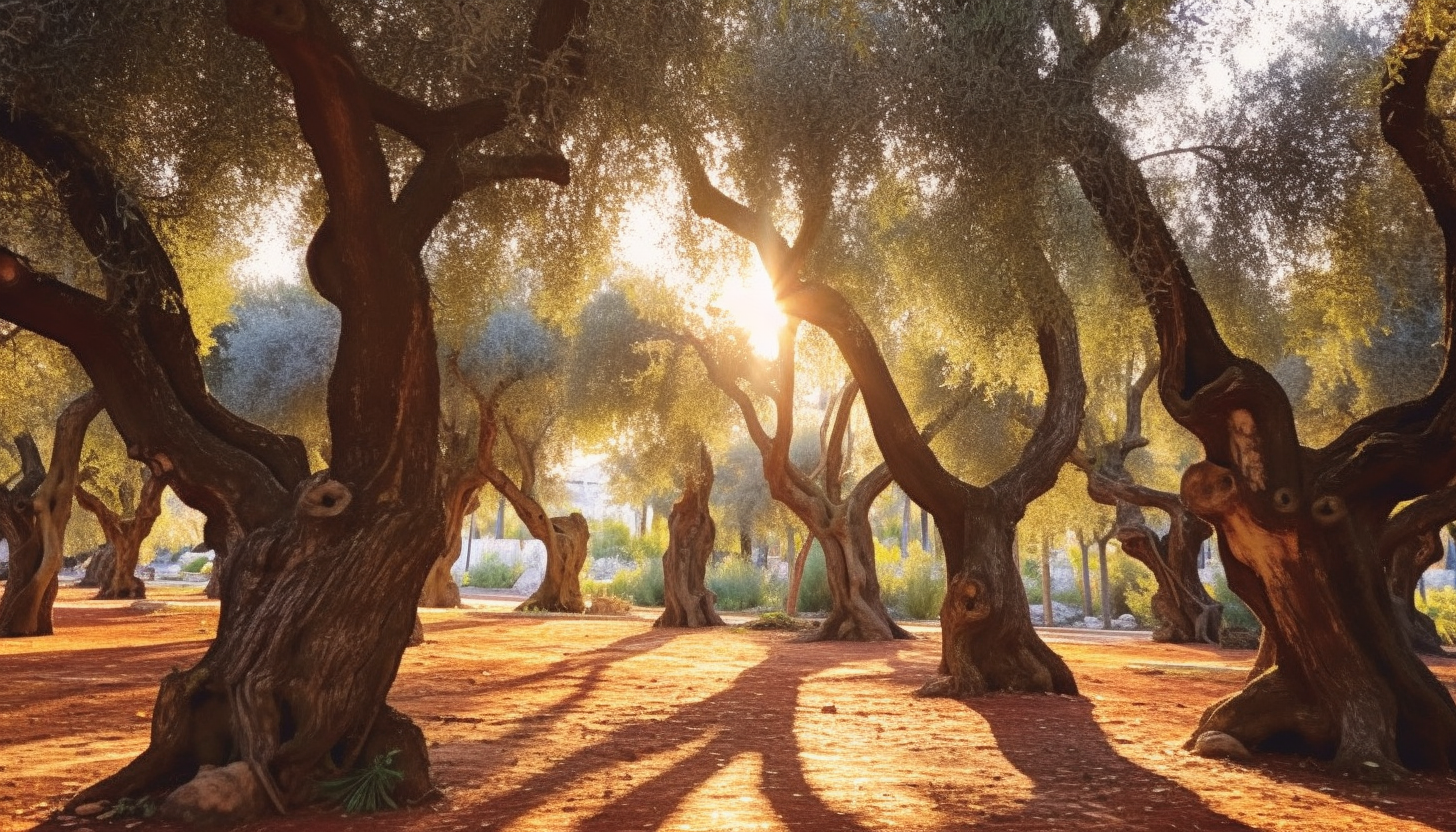 A grove of ancient olive trees basking in the Mediterranean sun.