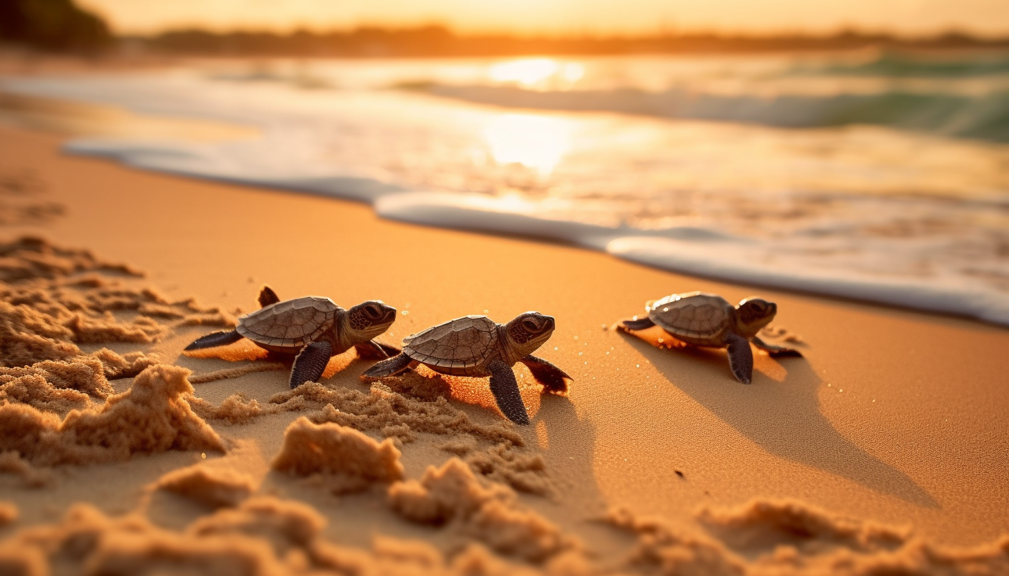 Hatching sea turtles making their way to the ocean.