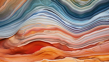 Swirling patterns of a colorful rock strata in a canyon wall.