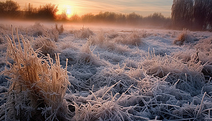 Intricate frost patterns on a cold winter morning.