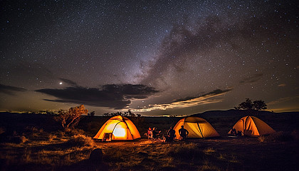 Star-studded night skies over remote, untouched wilderness.