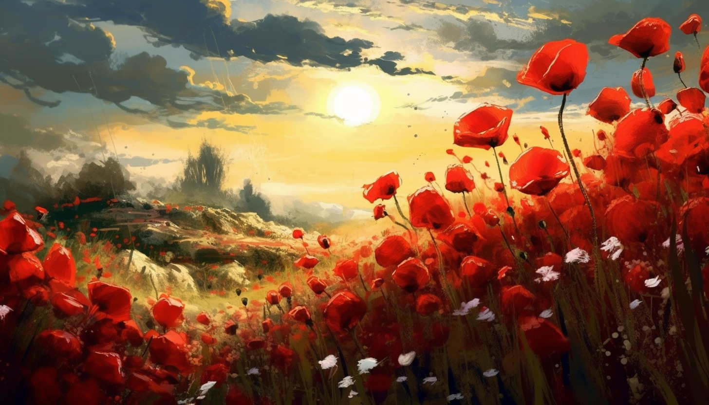 A field of poppies swaying in a gentle breeze.