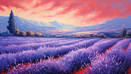 Vibrant fields of lavender swaying in the breeze.