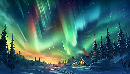 Majestic northern lights dancing across the night sky.