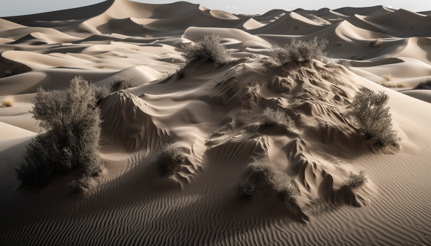 Sand dunes sculpted by wind, showcasing the beauty of desert landscapes.