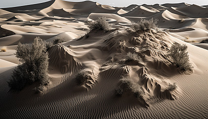 Sand dunes sculpted by wind, showcasing the beauty of desert landscapes.