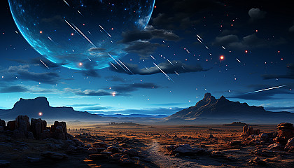 A meteor shower streaking across the backdrop of the Milky Way.