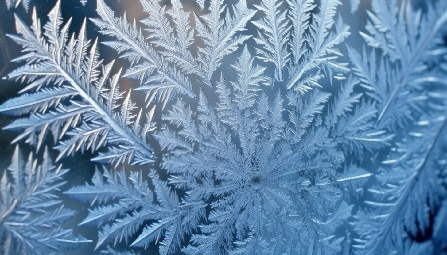 Frost patterns forming intricate designs on a winter window.