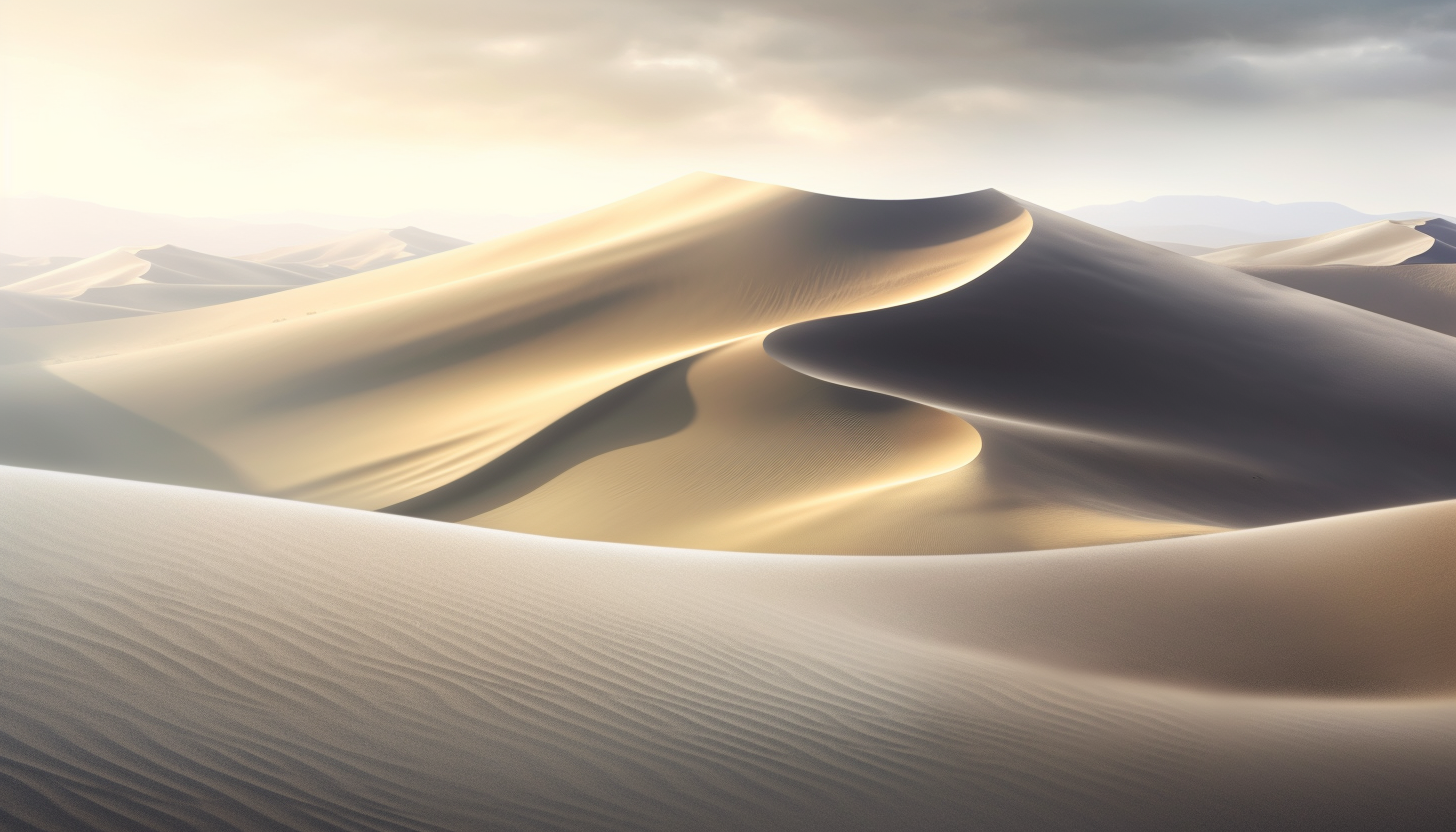 Wind shaping the sand dunes in a desert.