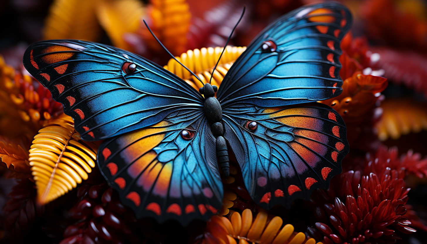 A close-up of the vibrant patterns on a butterfly's wings.