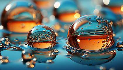 Close-up of bubbles capturing fascinating reflections or a microcosm of life in a droplet of water.