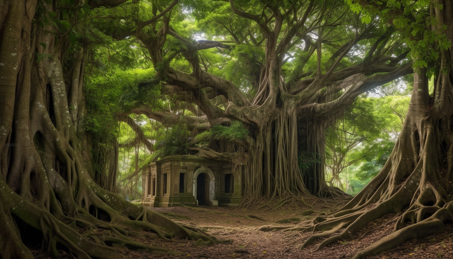 The majestic sprawl of an ancient Banyan tree.