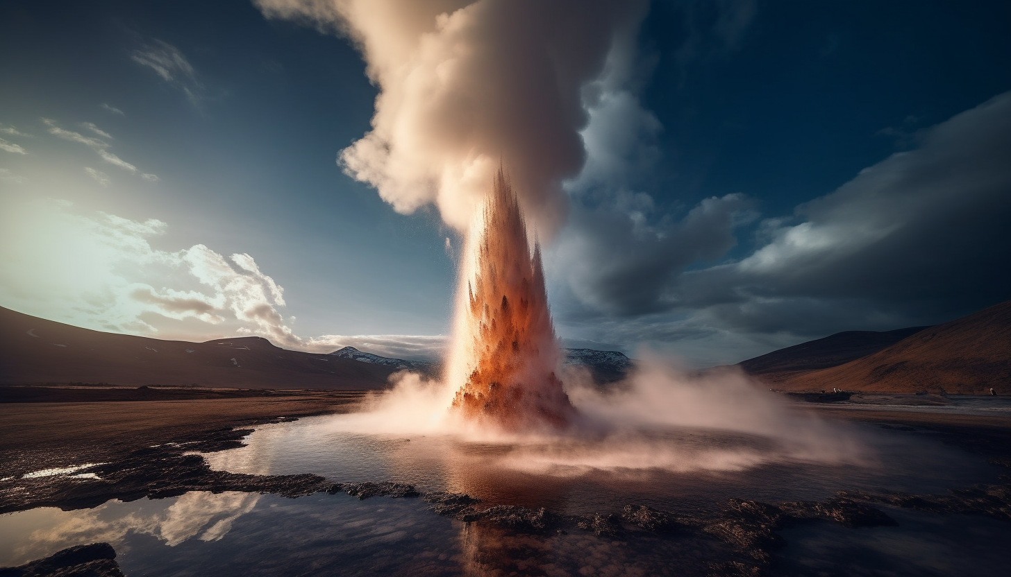 A powerful geyser erupting in a geothermal field.