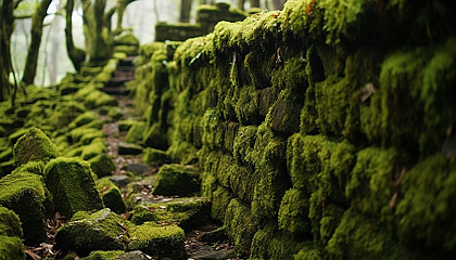 Lush moss growing over ancient stones.