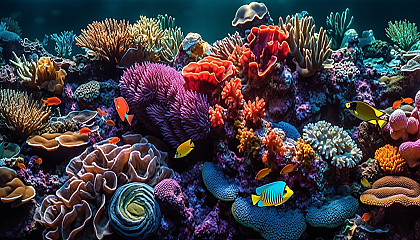 The vibrant colors and patterns of a coral reef ecosystem.