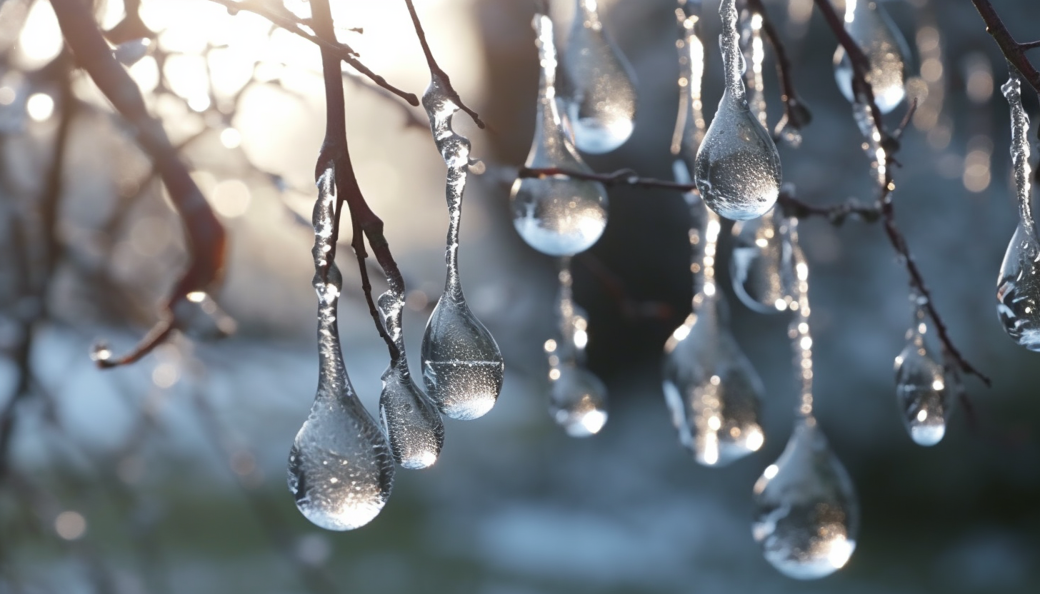 Icicles hanging from the branches of a tree on a frosty morning.