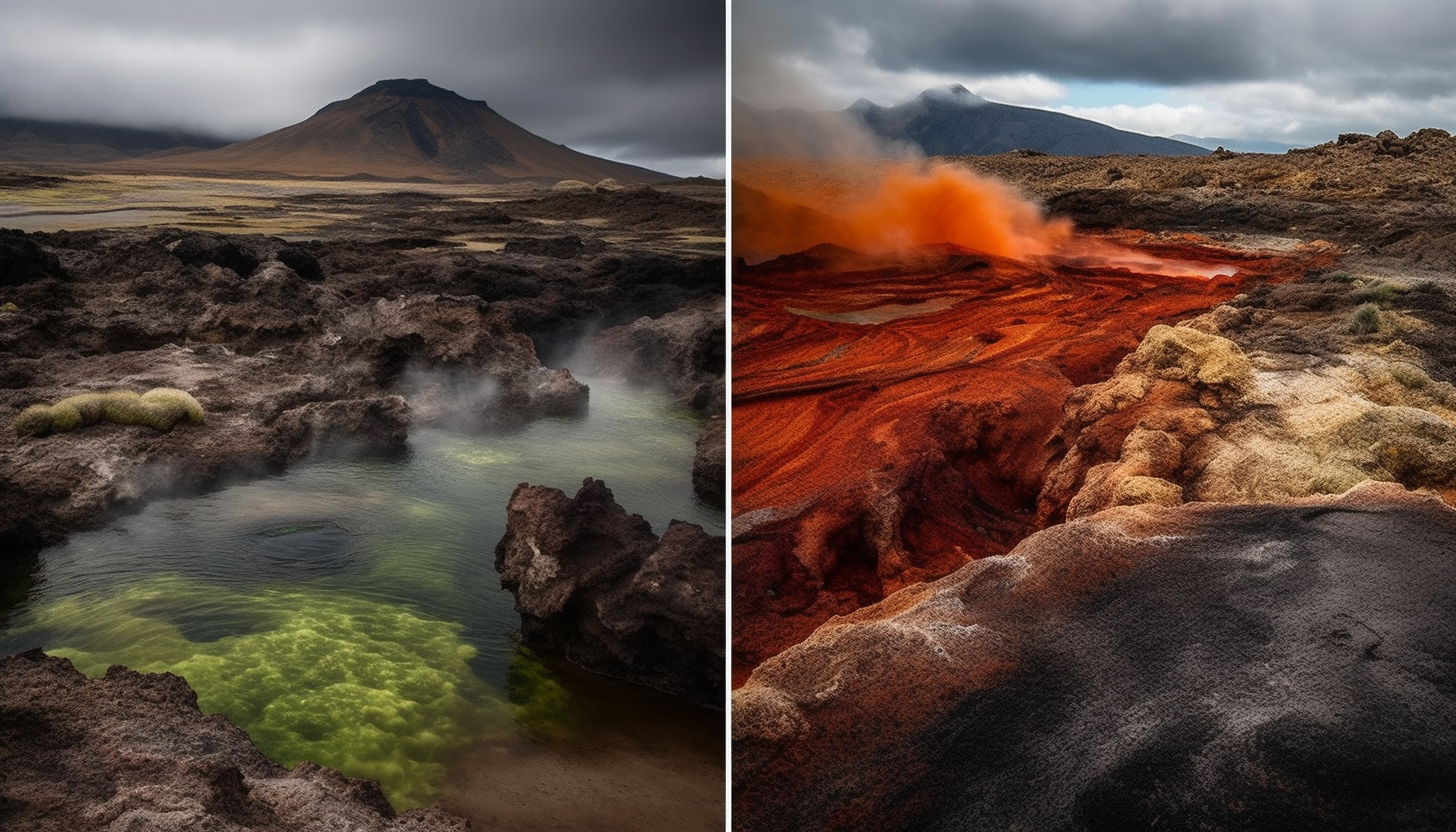 Volcanic landscapes with lava flows, geysers, and unique geological features.