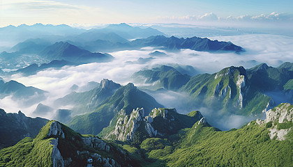 A panoramic view from the peak of a majestic mountain.