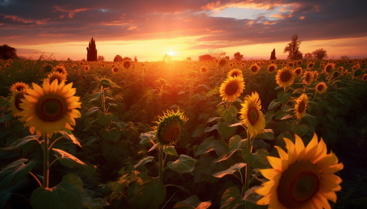 A field of sunflowers turning towards the morning sun.