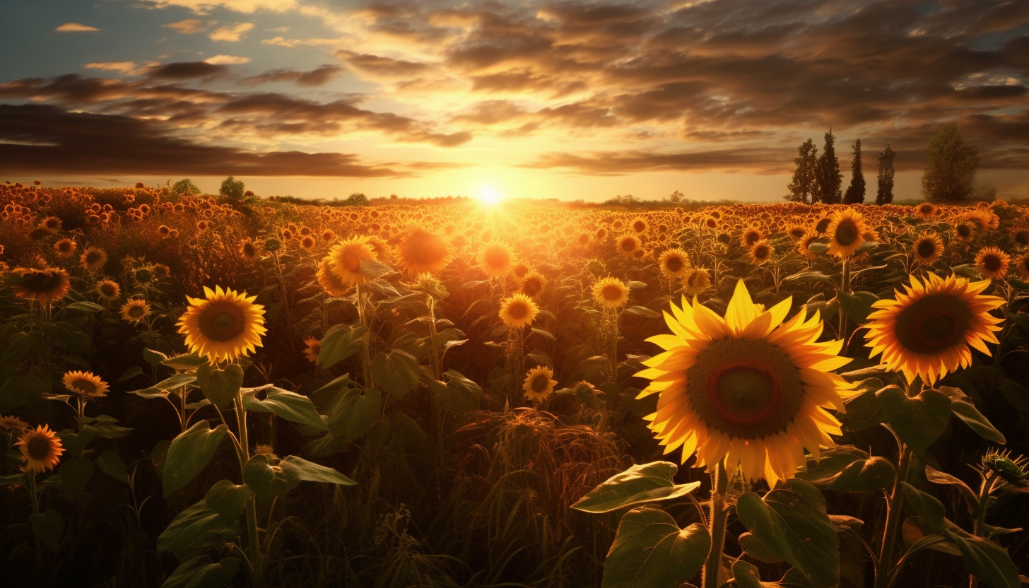 A field of sunflowers turning towards the sun.