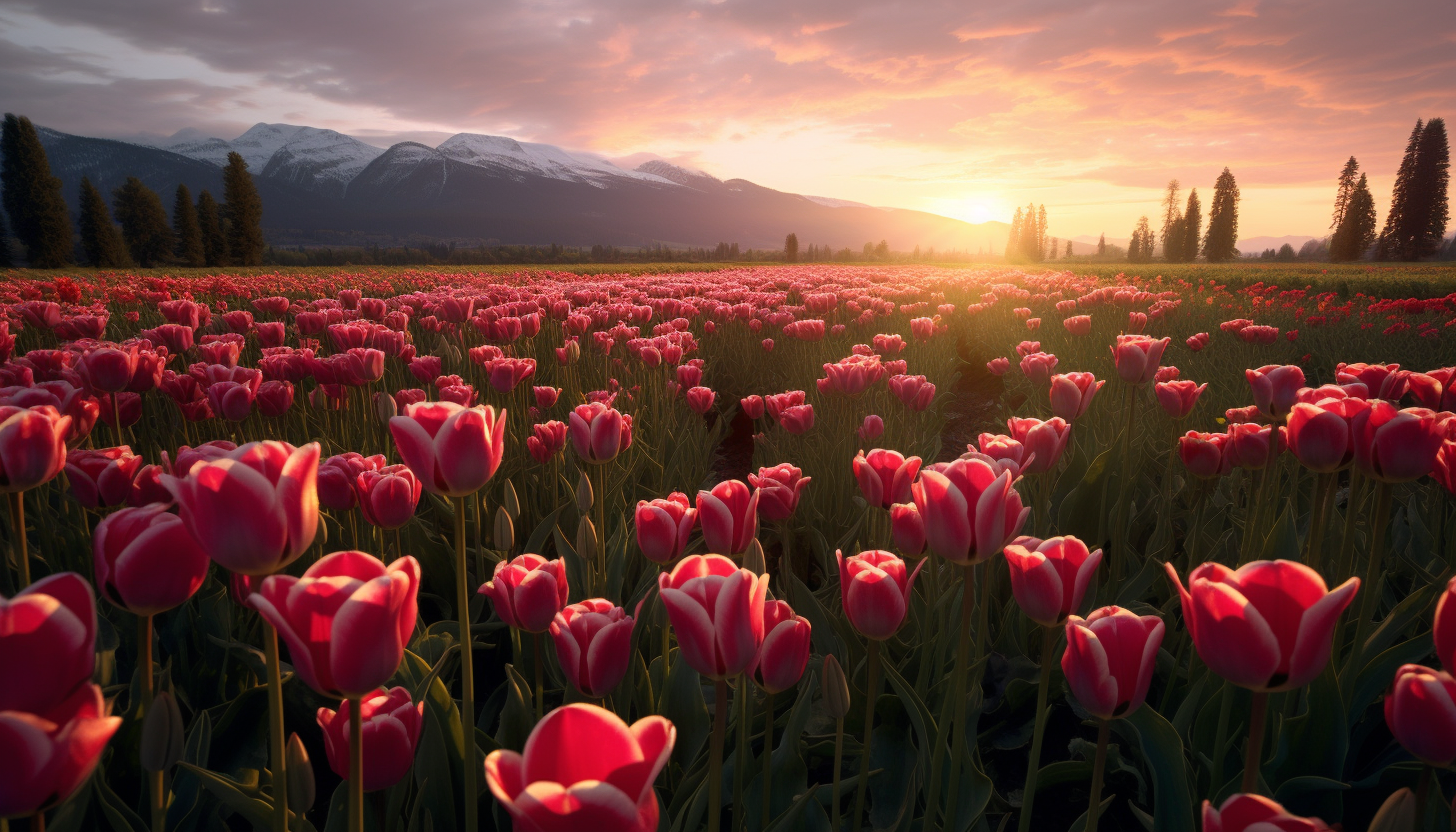 A field of tulips in full bloom during spring.