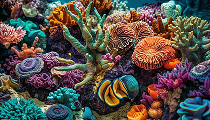 The vibrant colors and patterns of a coral reef ecosystem.