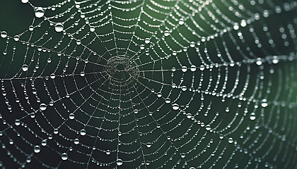 The geometric precision of a spider's web glistening with dew.