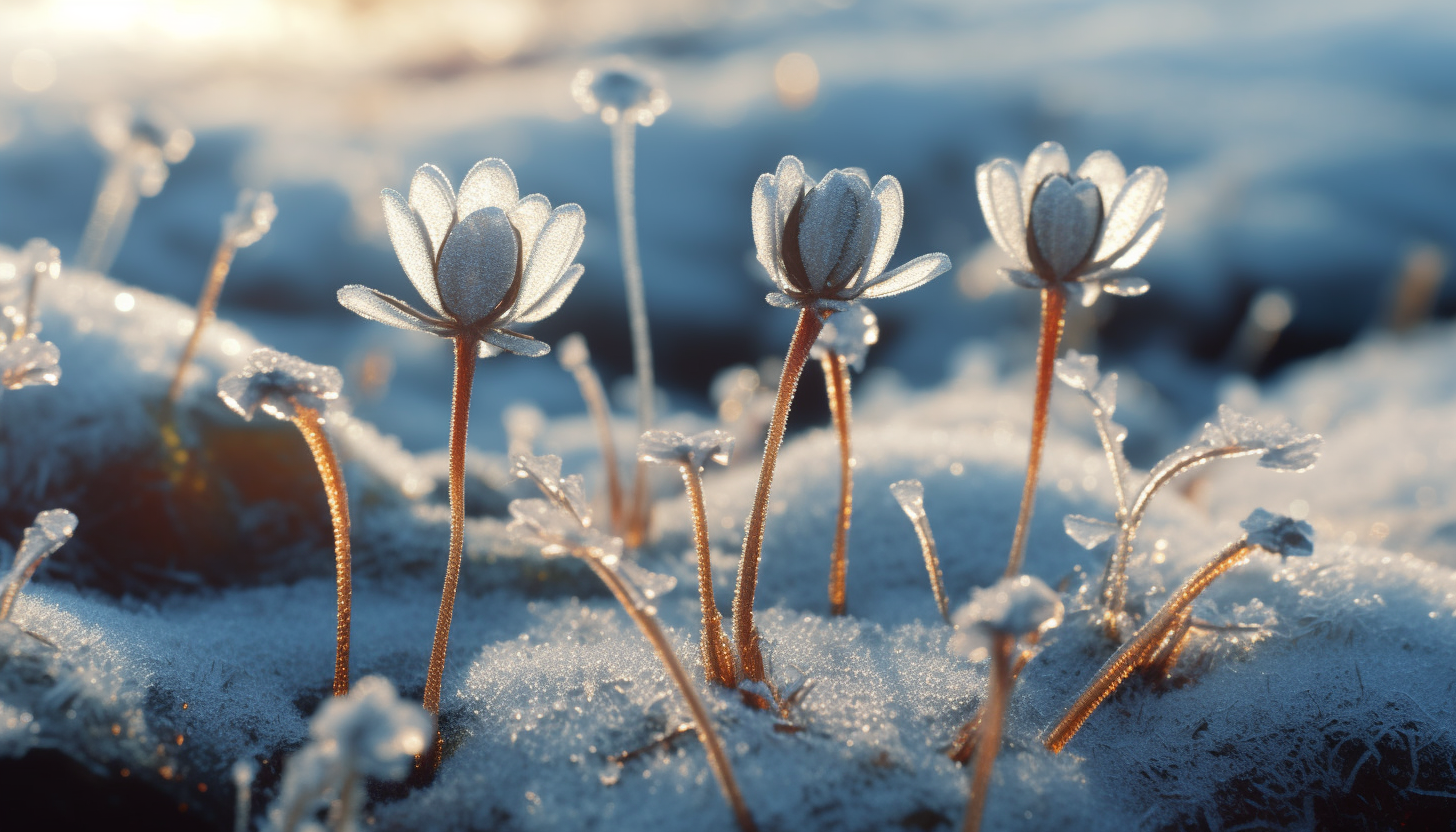 A cluster of delicate frost flowers forming on a cold surface.