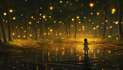 Fireflies illuminating a quiet summer night.