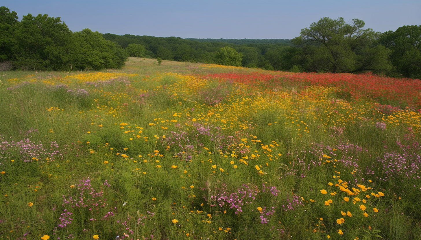 Rolling meadows filled with vibrant wildflowers and dancing butterflies.