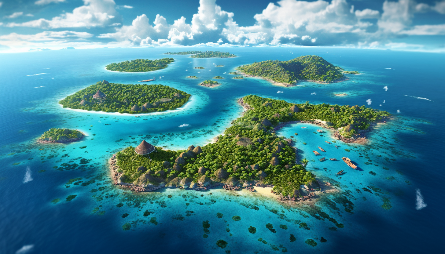 An archipelago of lush, tropical islands surrounded by clear waters.