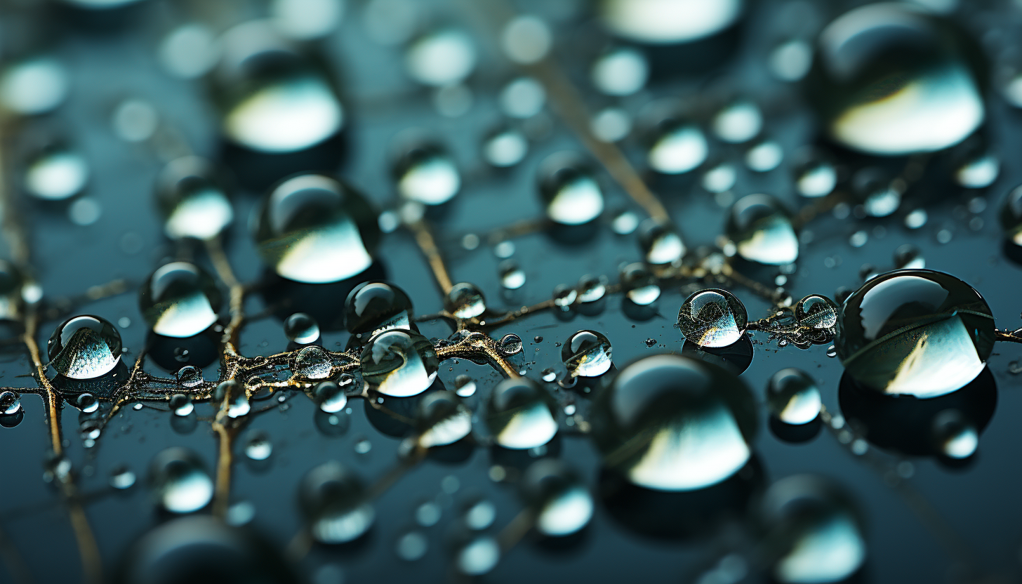 Macro view of dew drops on a spider's web.