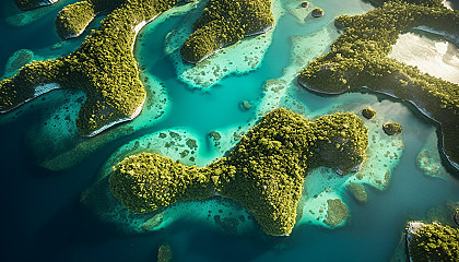 An archipelago of lush, tropical islands surrounded by clear waters.