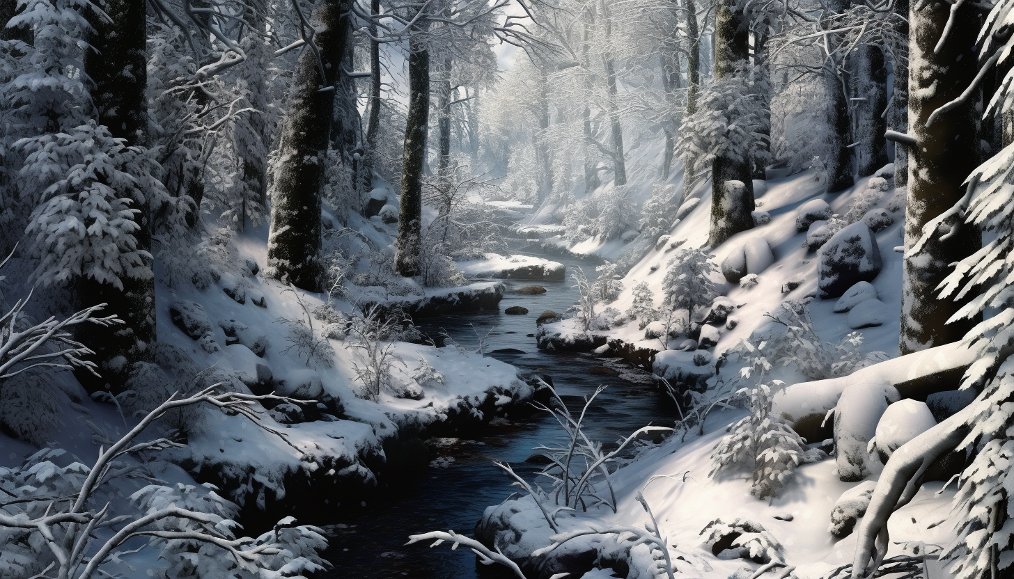 A forest blanketed in pristine, untouched snow.