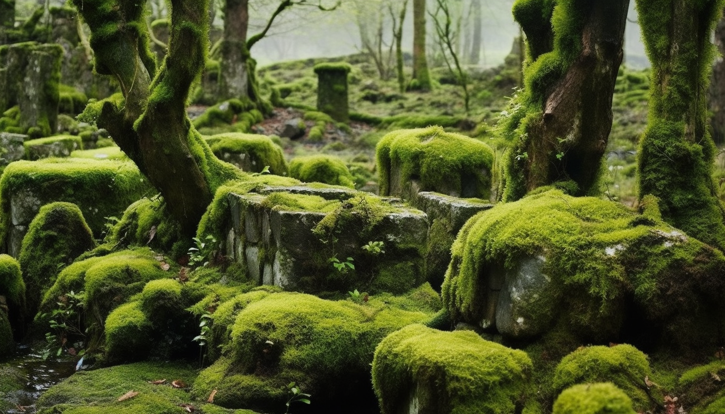 Lush moss growing over ancient stones.