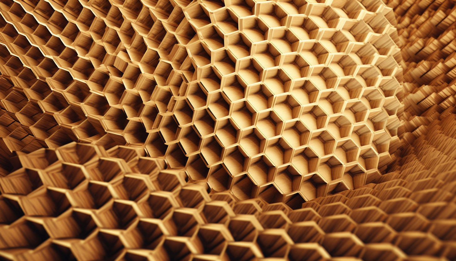 Geometric patterns of a beehive, buzzing with activity.